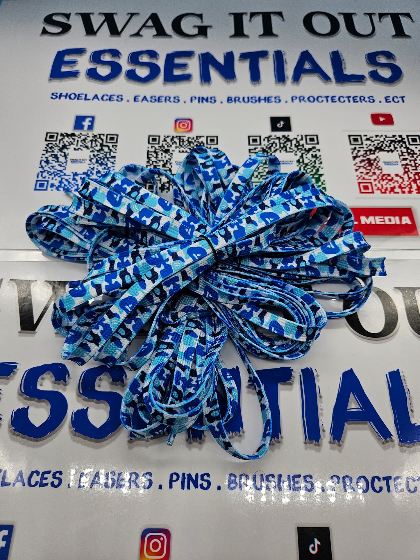 Blue camo shoelaces