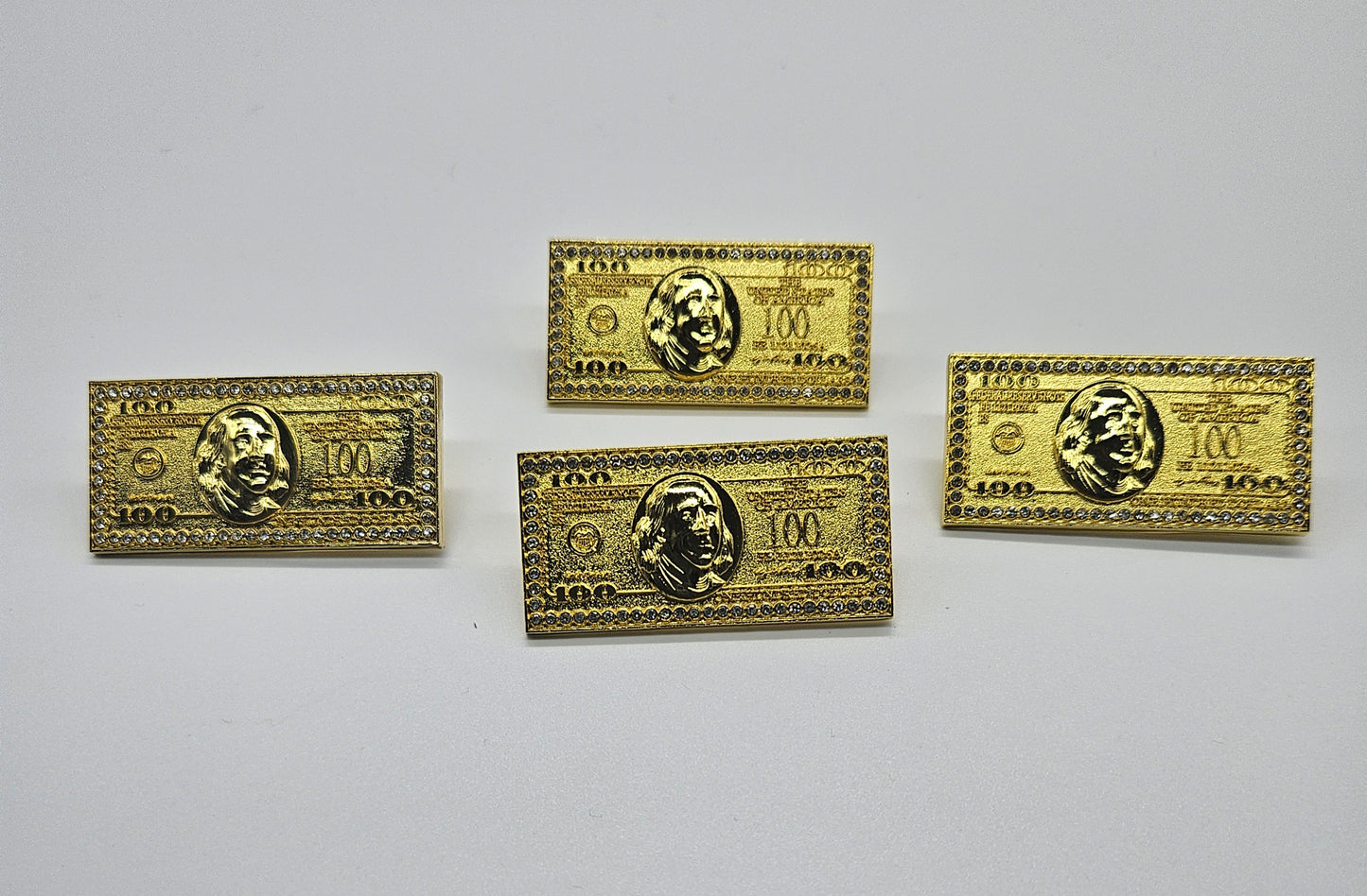 Golden 100 dollar bill pin