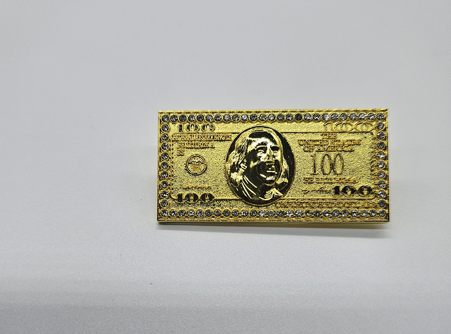 Golden 100 dollar bill pin
